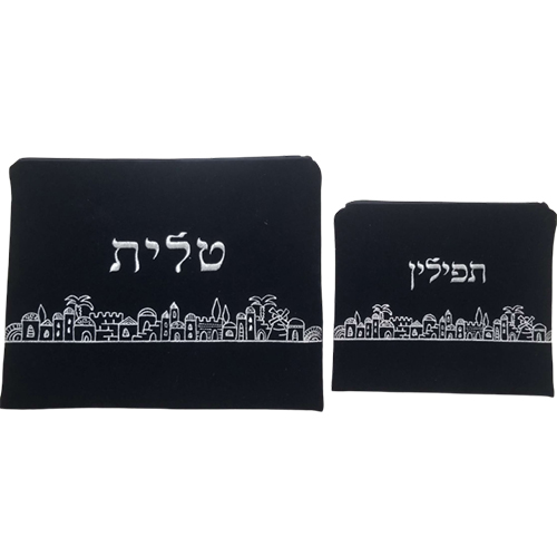 35 שחסט טלית קטיפה כחול רוביקון מנדלה ריקמה כסף